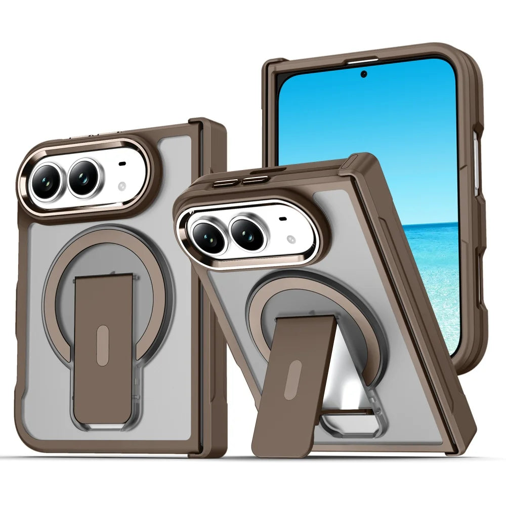 Matte Translucent For Magsafe Magnetic Phone Case For iPhone Duo Hinge Protection Stand Holder Shockproof Slim PC Back Cover