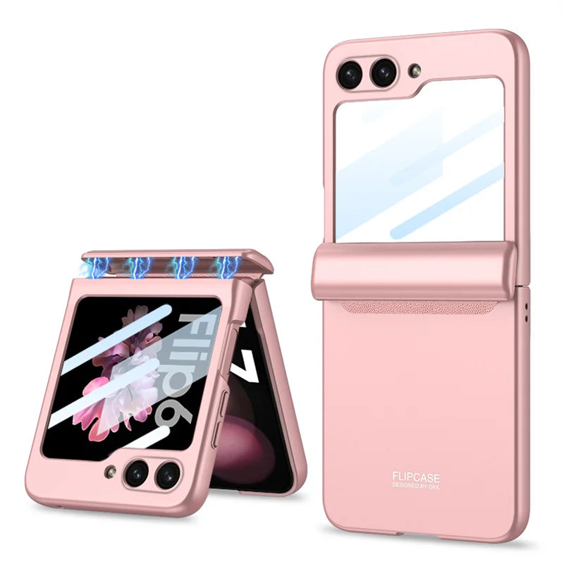 Magnetic Hinge Protection Hard PC Phone Cover for Samsung Galaxy Z Flip 8 7 6 5 4 5G Case Shockproof with Small Screen Protector