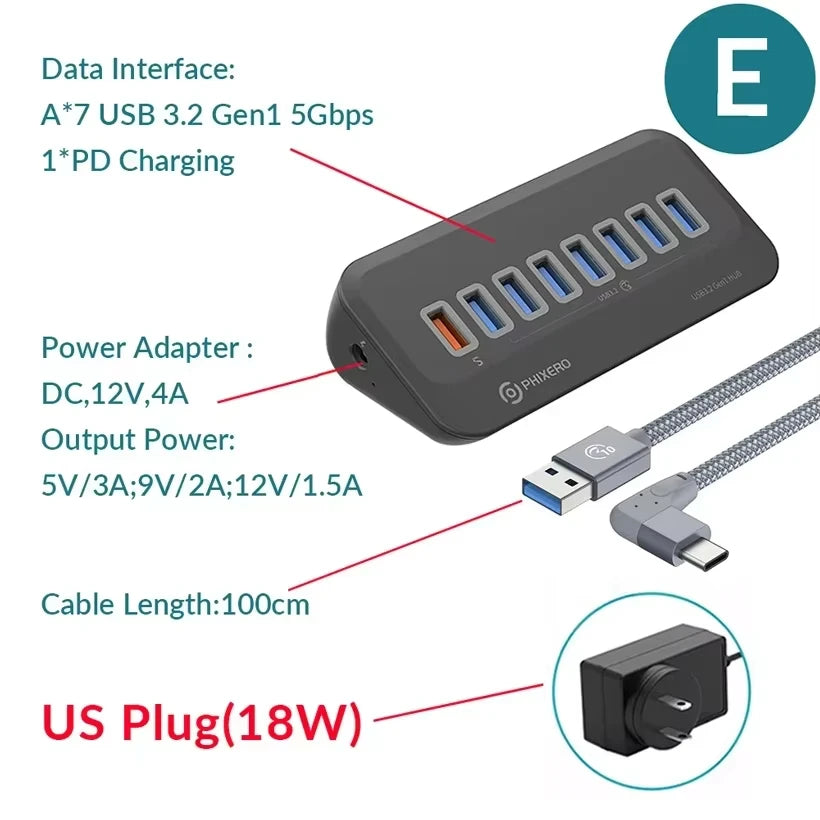 PHIXERO USB 3.2 Docking Station Hub 10Gbps Splitter Switch Dock Multi Port SD Card Socket Type C Gen2 for Surface PC Laptop 3.0