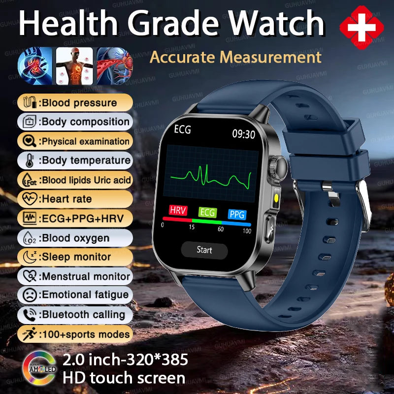 2026 Fit 3 New Health AI Nursing SmartWatch Men ECG+PPG Blood Lipid Uric Acid Health Analysis Clock Bluetooth Call Watch For IOS