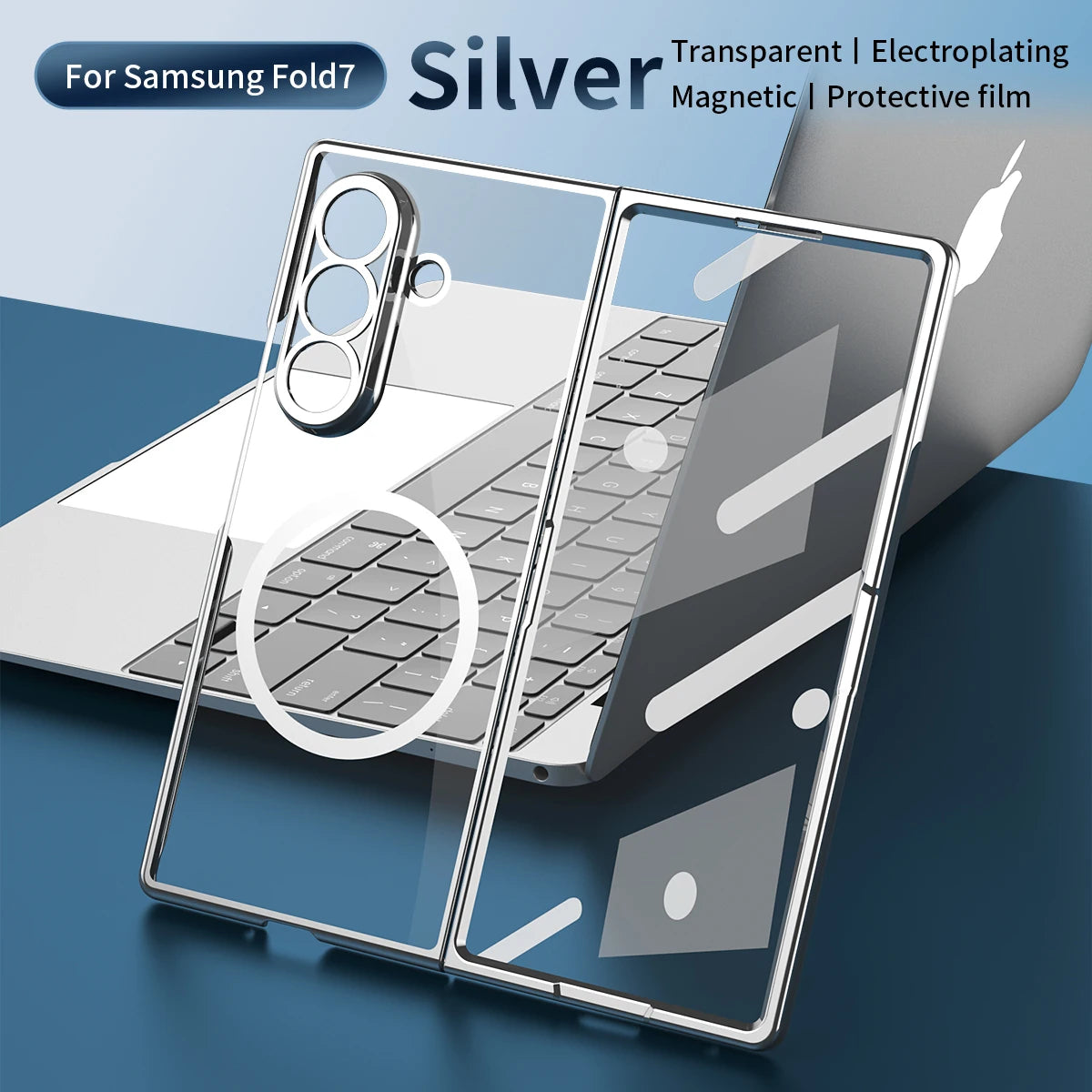 Magnetic Clear Transparent PC+TPU Phone Case for Galaxy Z Fold 8 Ultra 7/6/5/4 with Glass Film Protector Shockproof Back Cover