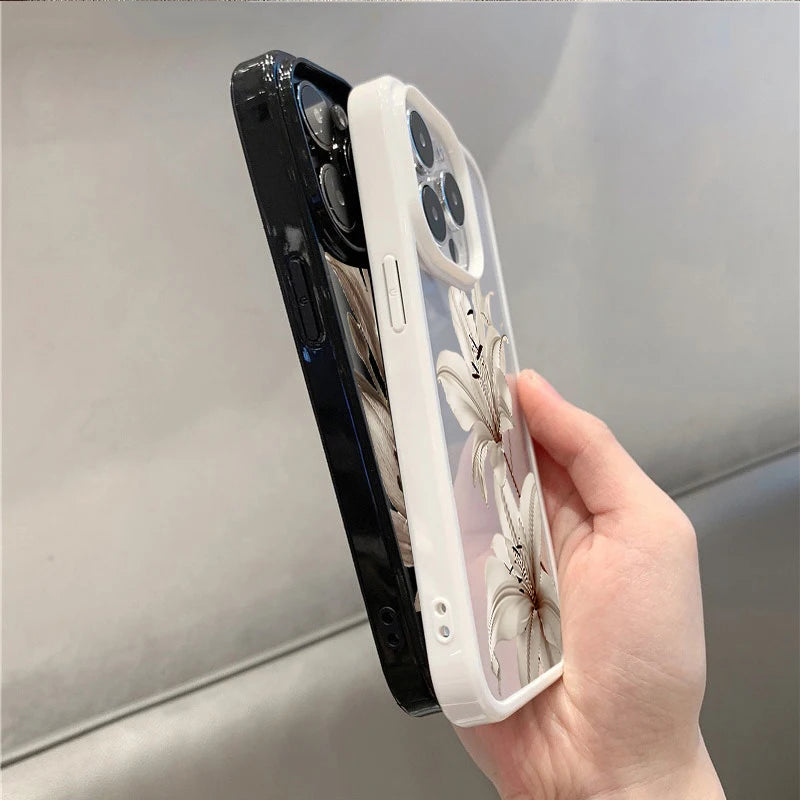 Shockproof Phone Case for iPhone 16 17 Pro Max 15 Pro 14 13 12 11 16E Air X XR XS 7 8 Plus SE Elegant Vintage Lily Floral Cover
