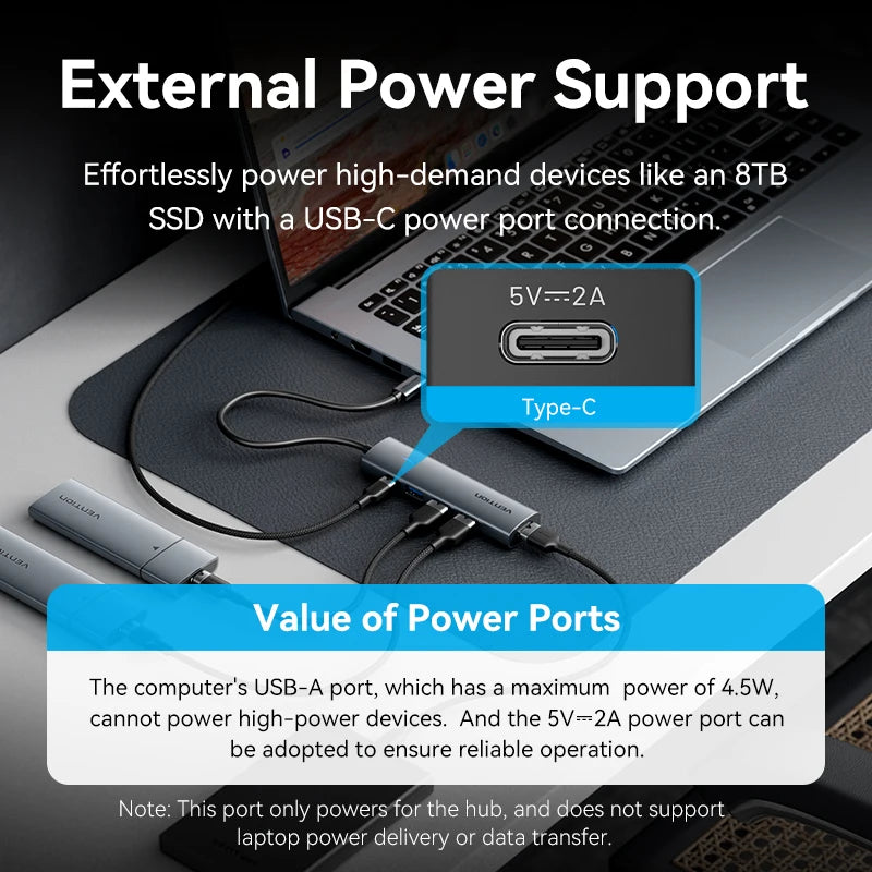 Vention USB C HUB High Speed 4 Ports Type C to USB A 3.0 HUB Splitter Adapter for MacBook Pro iPad iPhone Samsung Lenovo Laptop