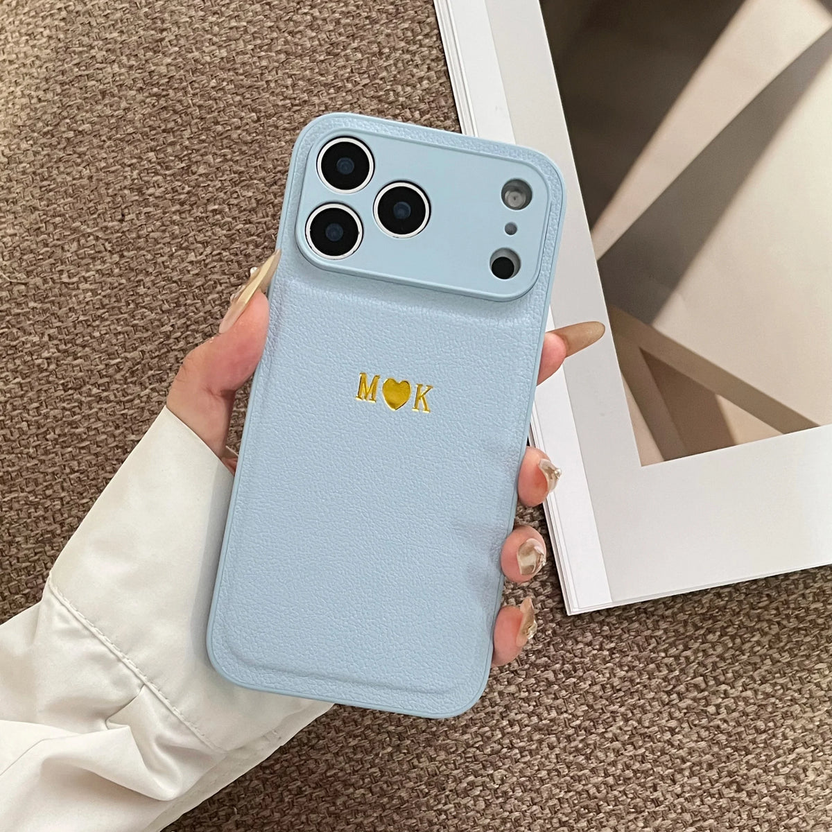 Personalized Customized Name Color Faux Leather Case For iPhone18 17 16 15 14 13 Pro Max Plus 17Air Hot Gold Foil Engraved Cover