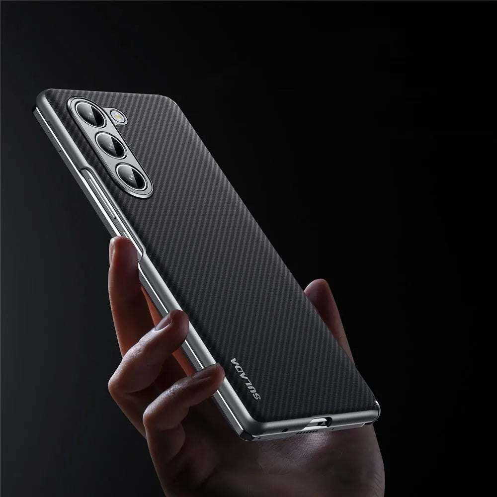 New Slim Aramid Fiber Pattern Leather for Magsafe Case for Samsung Galaxy Z Fold 8 Ultra 7 6 5 4 Car Magnetic Holder Hinge Cover