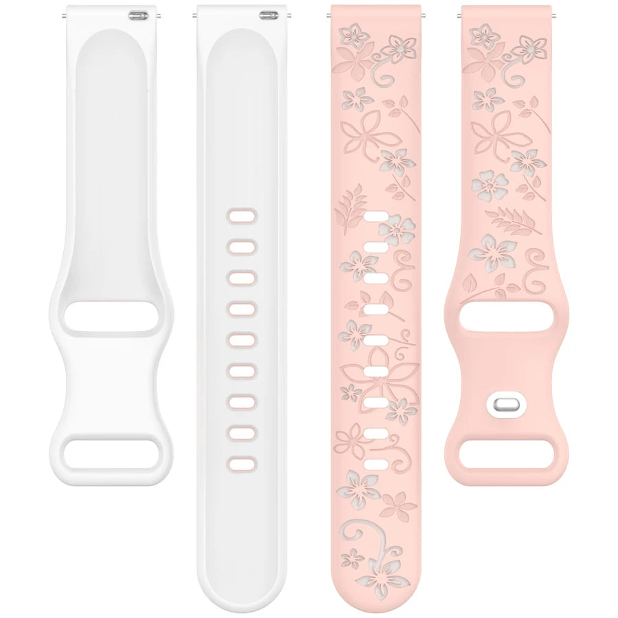 3D Silicone Watch Band Strap 18mm 20mm 22mm Carved Flowers Quick Release Smart Watch Strap for HUAWEI Samsung Amazfit Watch Band