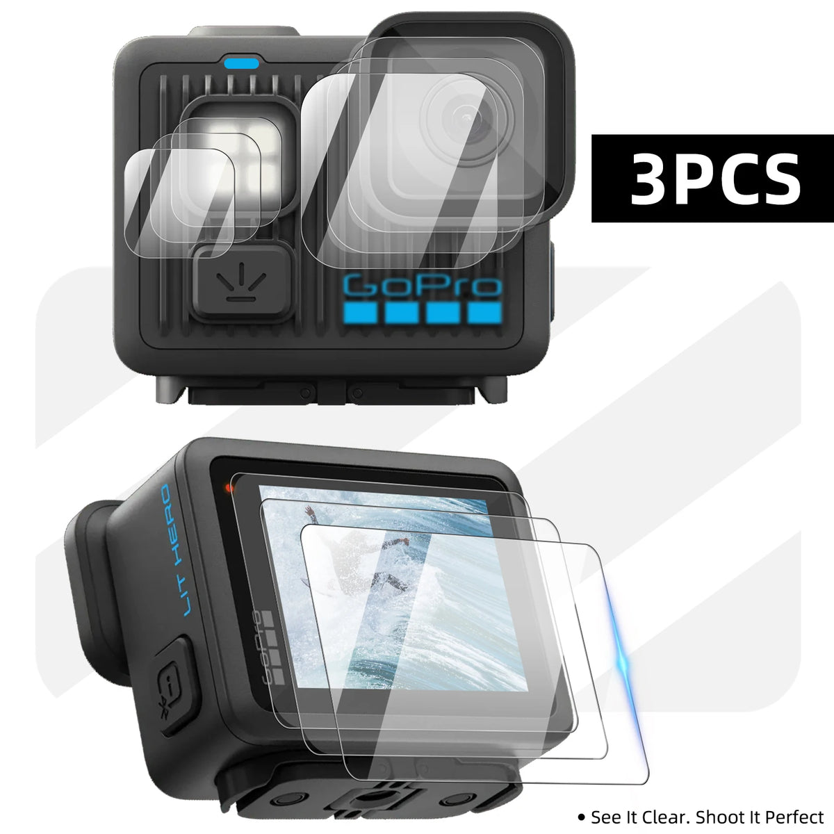 9H Hardness Glass for Gopro Lit Hero, Screen & Lens Protector Clear Ultra-HD Tempered Glass Anti-scratch Film Accessories