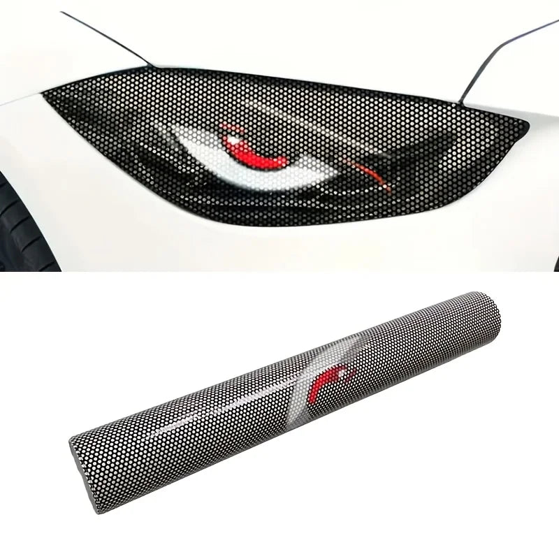 2 pack car headlight sticker grid eye decal, durable lampshade decorative sticker, suitable for car headlights and tail lights,