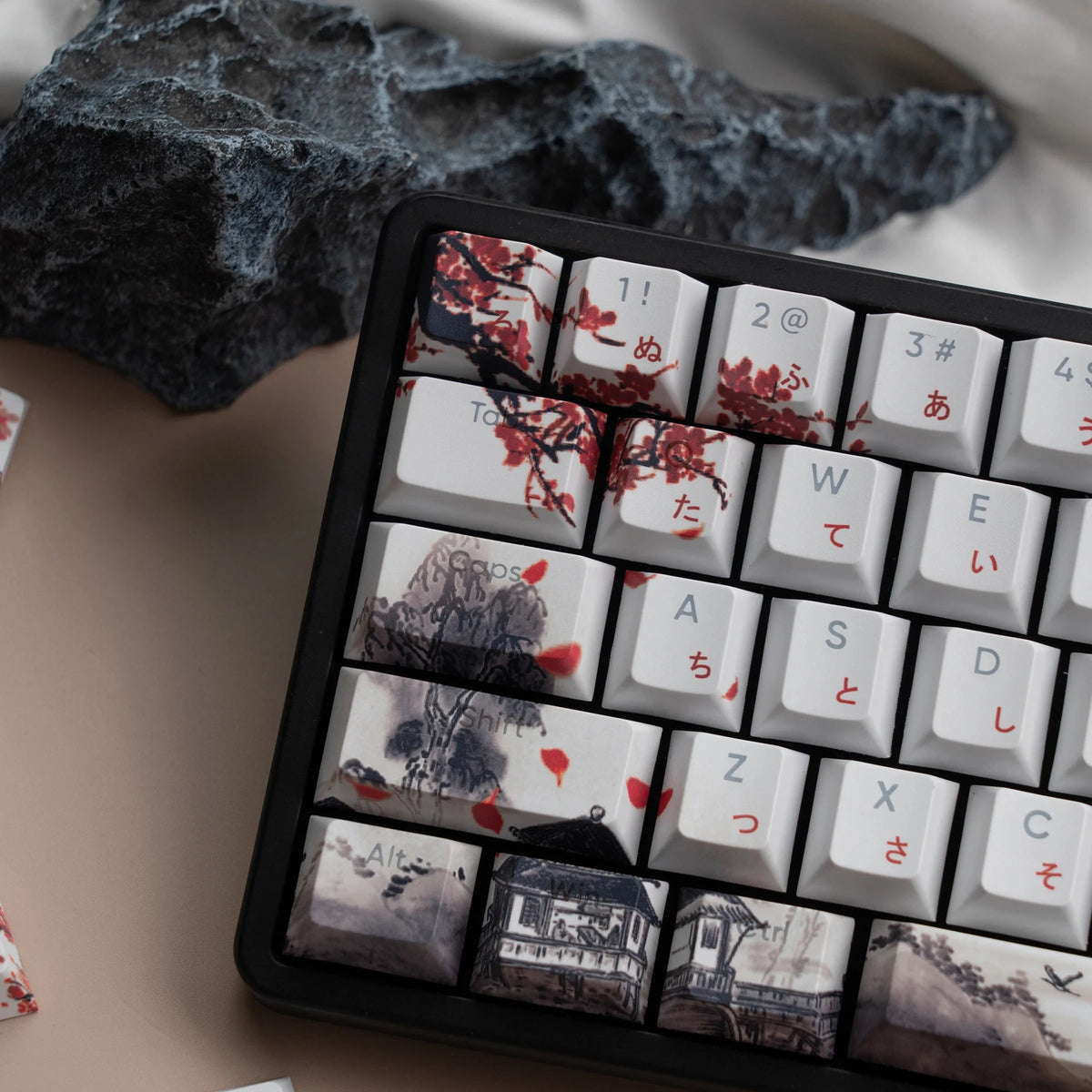 Plum Blossom Japanese RGB Backlit Keycaps 5 Sides Dye Sublimation PBT Keycaps Cherry Profile for MX Switches Gaming Keyboard