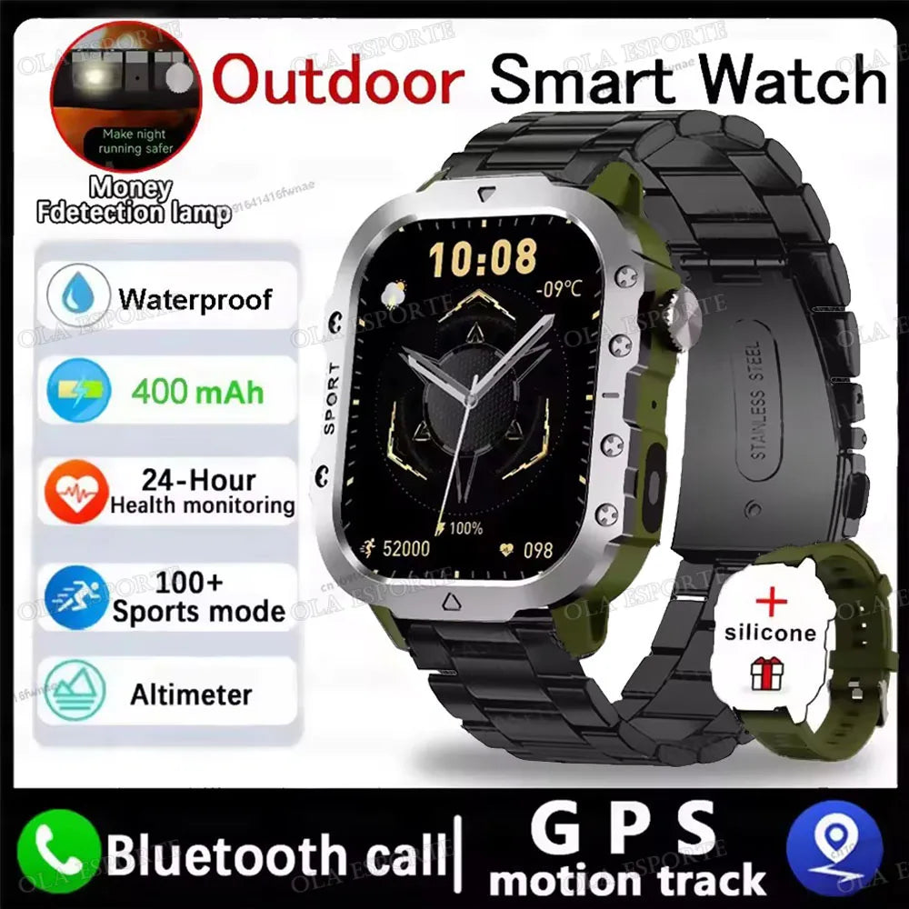 2026 New Military Smart Watch Men IP67 3ATM Outdoor Sports Fitness Tracker Blood Pressure Health Monitor BT Calls GPS Smartwatch