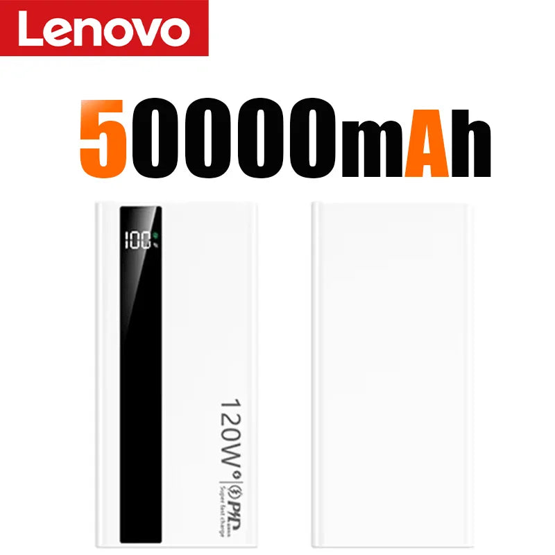 Lenovo 500000mAh High Capacity PowerBank 120W Super Fast Charging Portable External Battery Powerbank for iphone Samsung Huawei