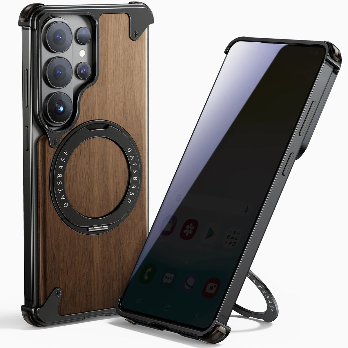 Eary for Samsung Galaxy S26 Ultra Wooden Case With 360°Rotating Magnetic Stand Frameless Unique Wood Phone Cover Drop Protection