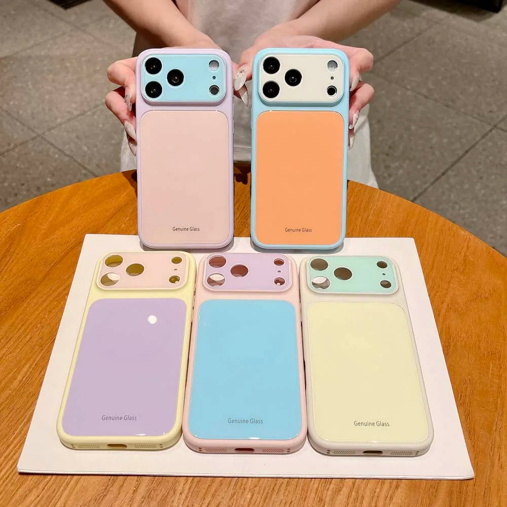 Q6 Luxury Contrast Color Tempered Glass Hard Case for IPhone 17 16 15 14 Pro Max for Magsafe Wireless Charge Dopamine Cover