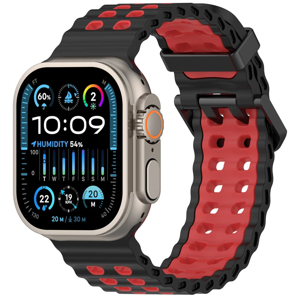 Ocean strap For Apple Watch Ultra 2 Band 49mm 46mm 45mm 44mm Two-Tone Sports Silicone Bracelet iWatch series 10 9 8 7 6 SE band