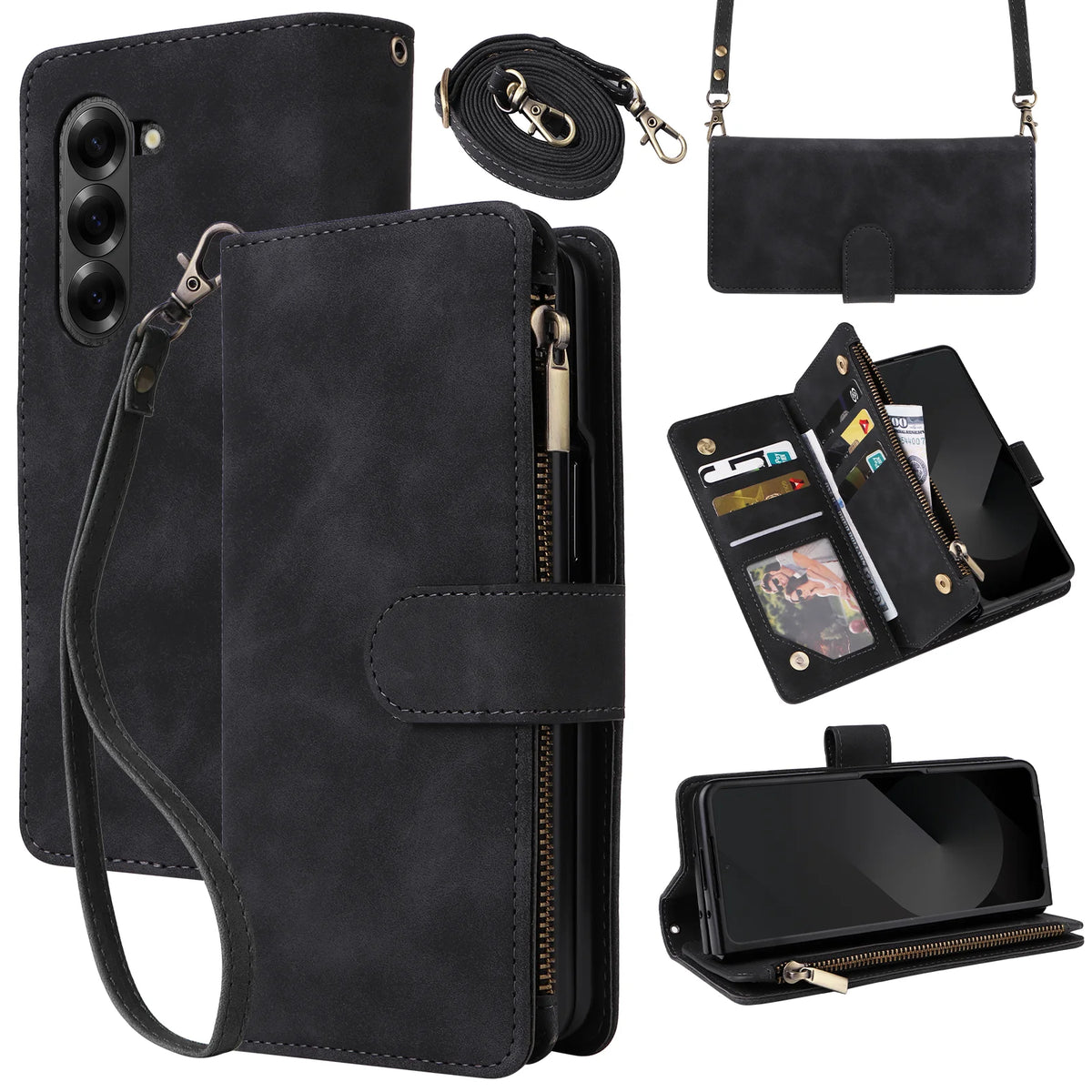 Premium Leather Business Phone Case For Samsung Galaxy Z Fold 8 Zipper Wallet Card Slots Magnetic Flip Cover For Fold 7 6 5 4 3