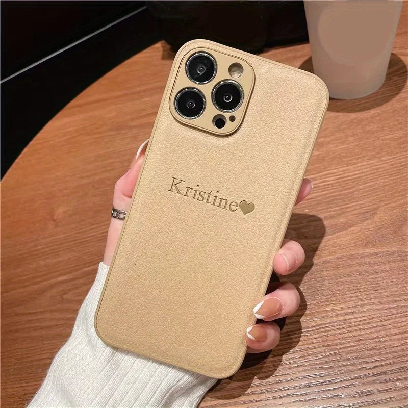 Personalize Customize DIY Initial Name Leather Soft Case For iPhone 16 15 14 Pro Max 11 12 13 X S XR 7 8 Plus Protective Cover