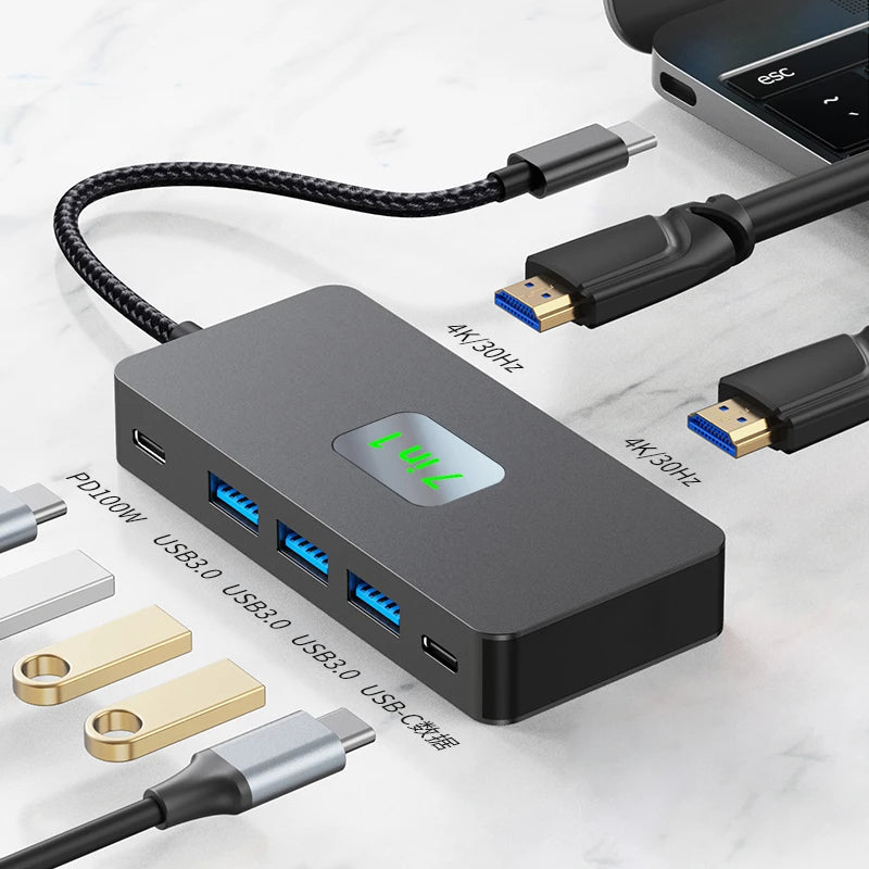 HUB USB C 3.0 Type C Splitter Multi 4K HDMI Monitor RJ45 Ethernet PD Power Adapter Docking Station Laptop Splitter For Macbook