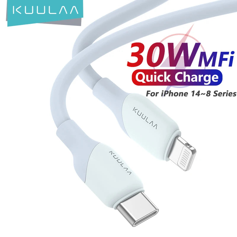 KUULAA USB C Cable PD30W MFi Certified For iPhone 14 13 12 11 AirPods iPad Fast Charging USB C to Lightning Cable Silicone USB