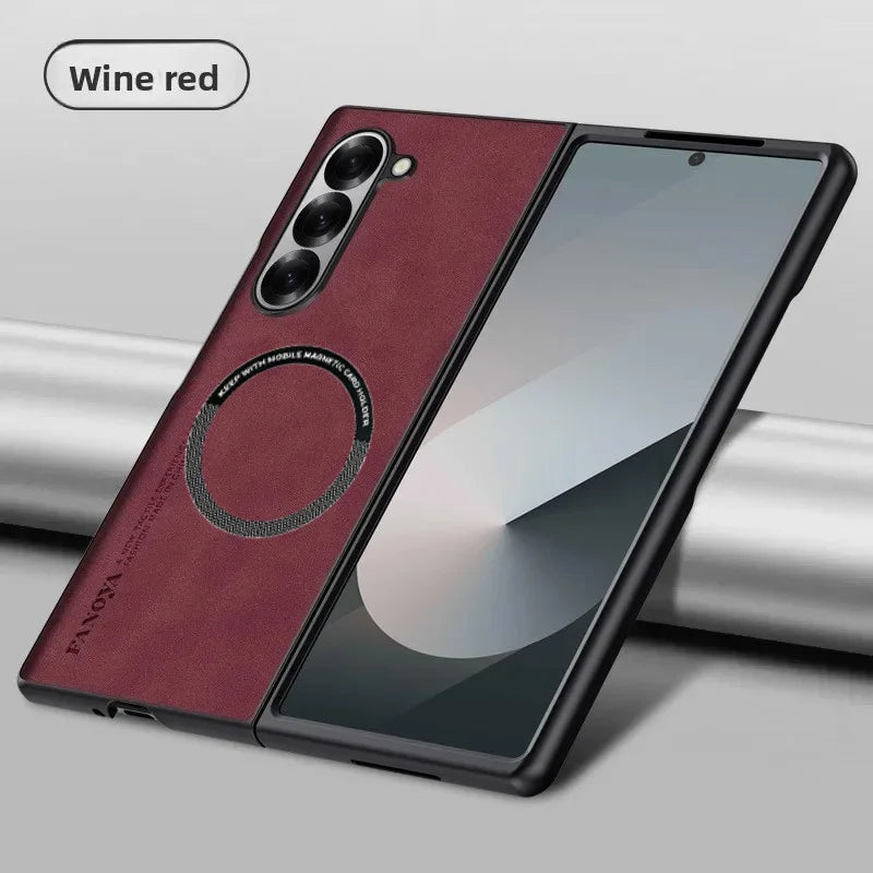 Luxury Ultrathin Sheepskin Leather Slim Phone Case for Samsung Galaxy Z Fold 8 Ultra 7 6 5 4 3 Magnetic Charge Shockproof Cover