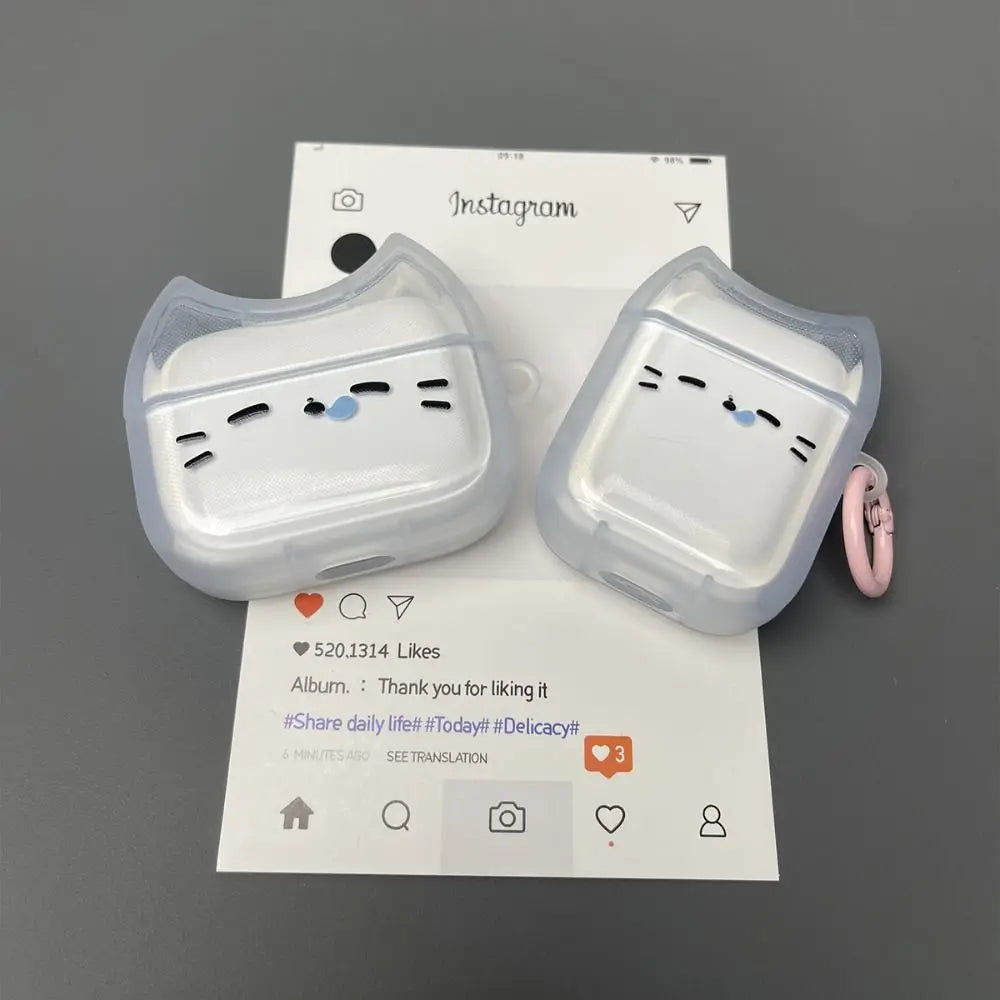 For Anti-Fall Sleepy Cat Earphone Case Dustproof Shockproof Headphone Protective Case with Keyring for Airpods 4 3 2 1/ Pro/Pro2