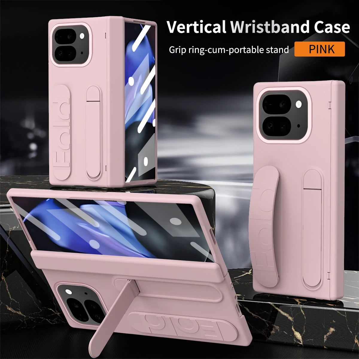 For Google Pixel 9 10 11Pro Fold Swivel 180° Folding Wristband Stand Hinge 3-in-1 Full Lens Protection Drop Resistant Phone Case