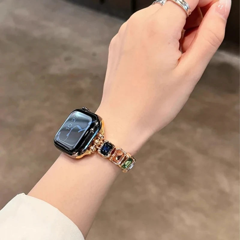 Elastic Diamond Strap For Apple Watch Band 38mm 40 41 42 44 45 46 49mm Metal Women Jewelry Bracelet iWatch S11 10 9 8 7 6 5 4