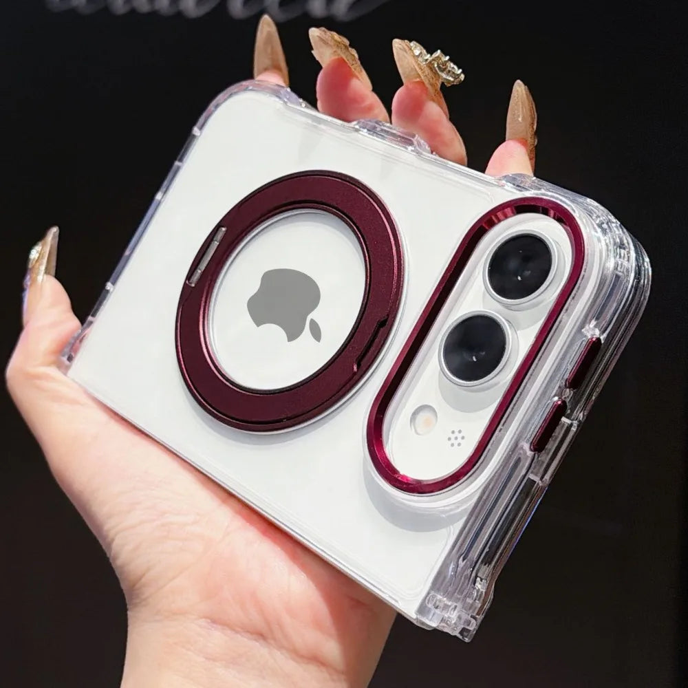 Luxury Kickstand Bracket Magnetic Phone Case For iPhone Duo 18 Fold for Magsafe 360 Rotating Metal Ring Holder Stand Cover