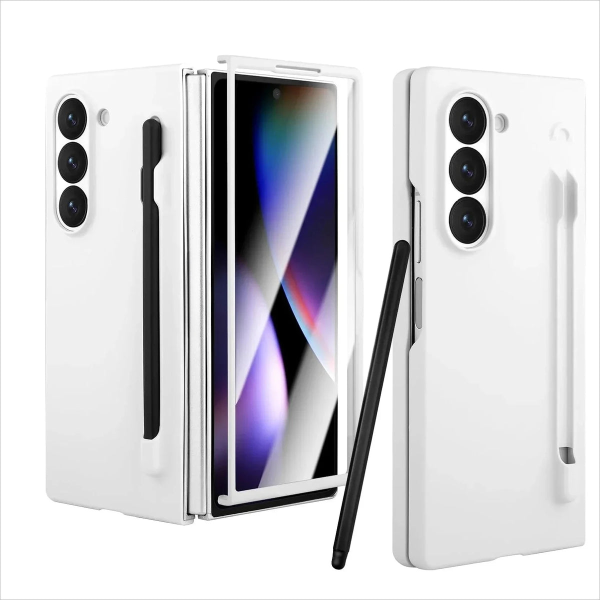 NEW For Samsung Galaxy Z Fold 7 6 5 Premium Cases With S Pen and S Pen Holder Solid Color Built-in Screen Protector Matte Cover
