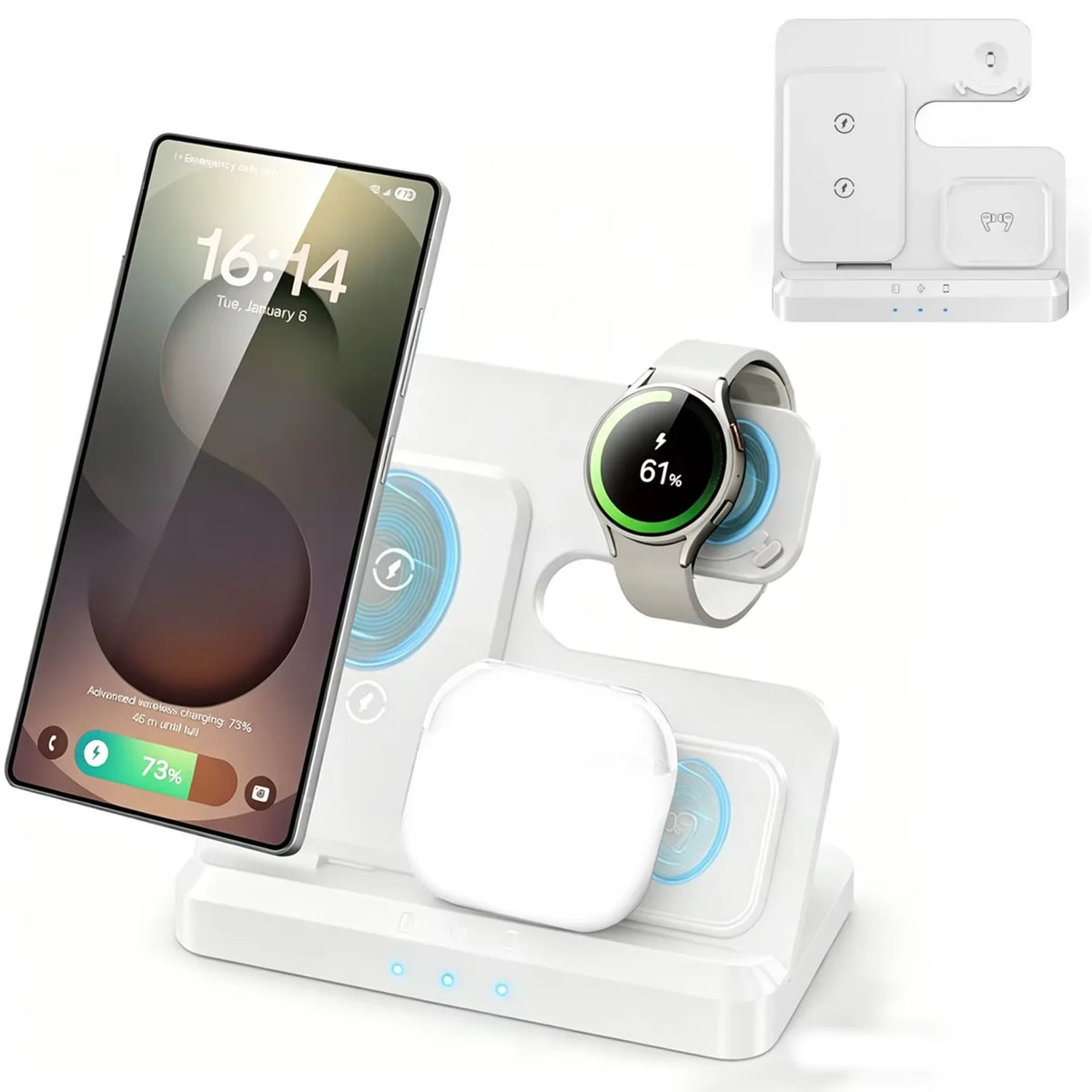 Foldable 3 in 1 Wireless Charger Stand For Samsung S25 S24 S23 S22 Galaxy Watch 8 7 6 5 4 3 Buds3 Pro/Buds Fast Charging Station