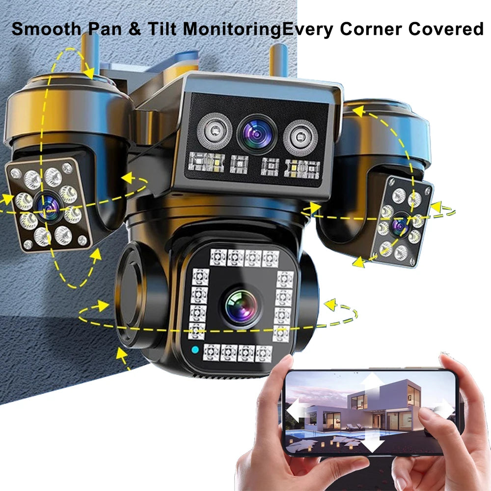 10K 20MP 4Lens Security Camera PTZ WiFi IP Camera with Auto Tracking Outdoor Waterproof CCTV Full Color Night Vision 2-Way Audio
