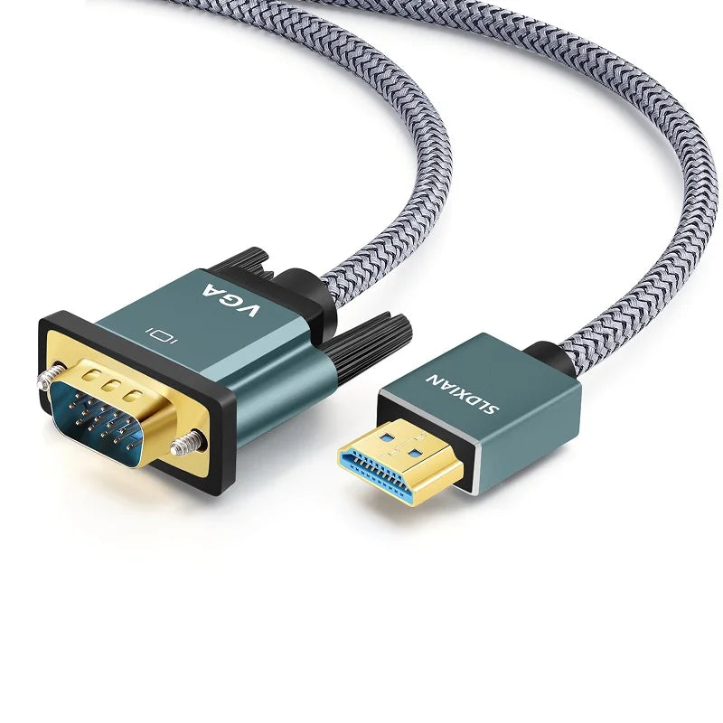 SHULIANCABLE HDMI to VGA Cable, Aluminum Alloy Shell, Nylon Braided Gold-Plated, Compatible with Computers, Laptops, Projectors