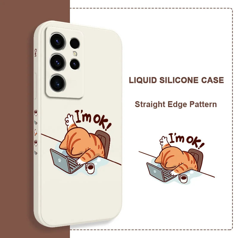 Working Cats Phone Case For Samsung Galaxy S25 S24 S23 S22 S21 S20 S10 S10E Ultra Plus FE Note 20 Ultra Plus Cover