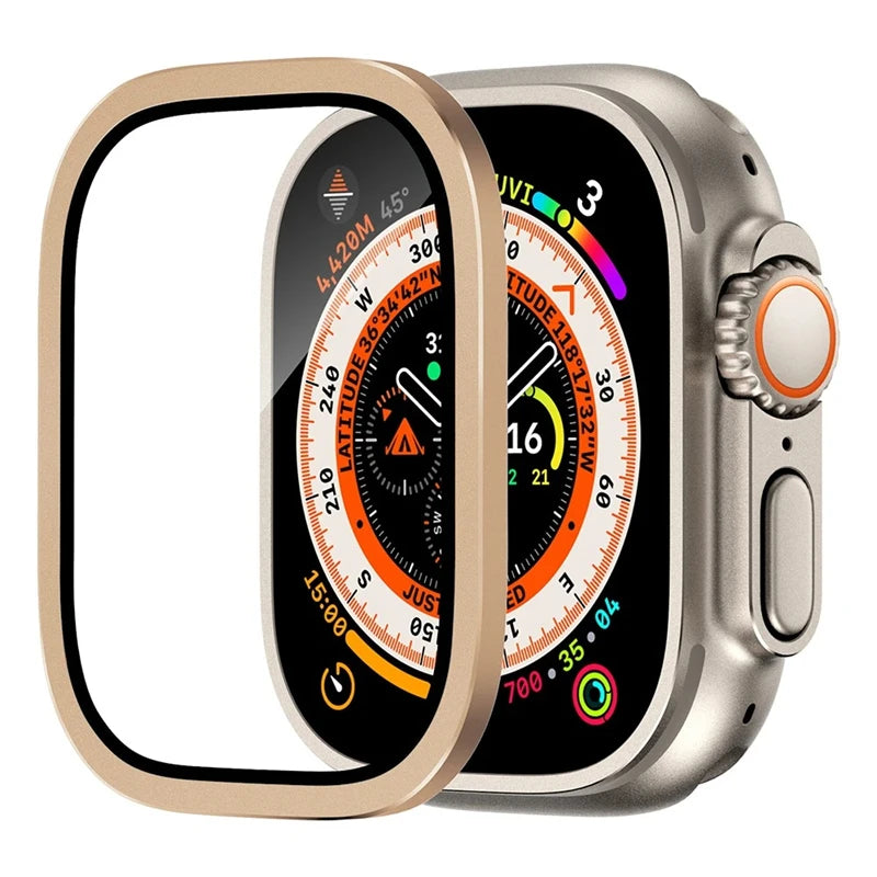 Aluminium Alloy Case+Tempered Glass for Apple Watch Ultra 2 49mm Anti-Scratch Screen Protector for iWatch Ultra 49mm Cover Film