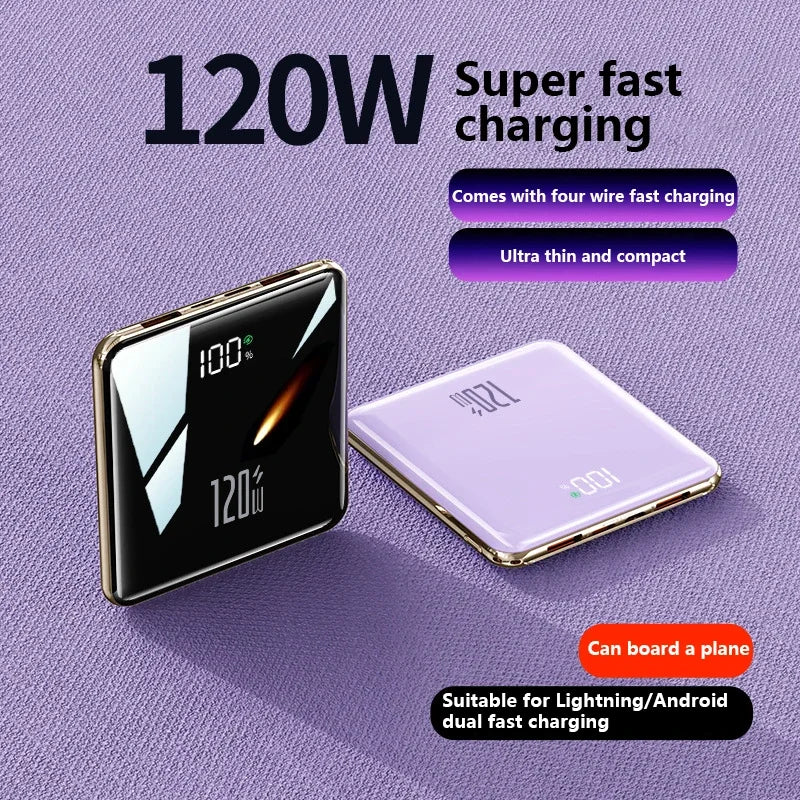 Lenovo Mini 500000mAh Power Bank Large Capacity Super Fast Charging External Battery Built-in 4 Cables for IPhone Samsung Huawei