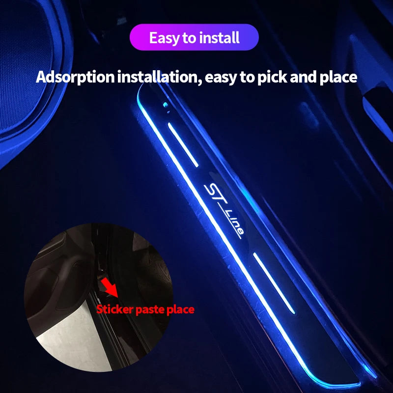 New LED Welcome Pedal Car Scuff Plate Pedal Door Sill Pathway Light For Ford ST Line Focus Fiesta Kuga Escape Auto Accessories