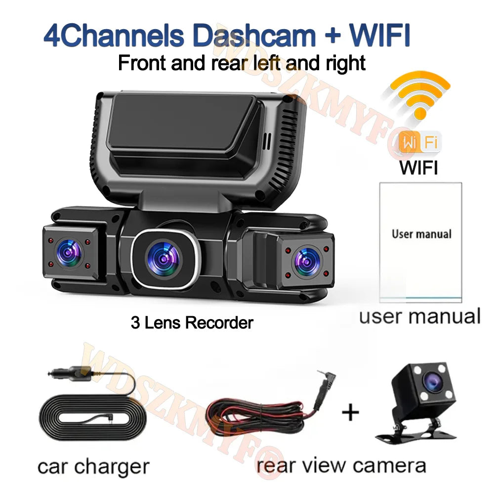New WIFI 4Channel 360 Degree Car Dvr 1080P Video Recorder WiFi APP Dashcam 24h Parking Monitor Rear View Camera Car Recorder