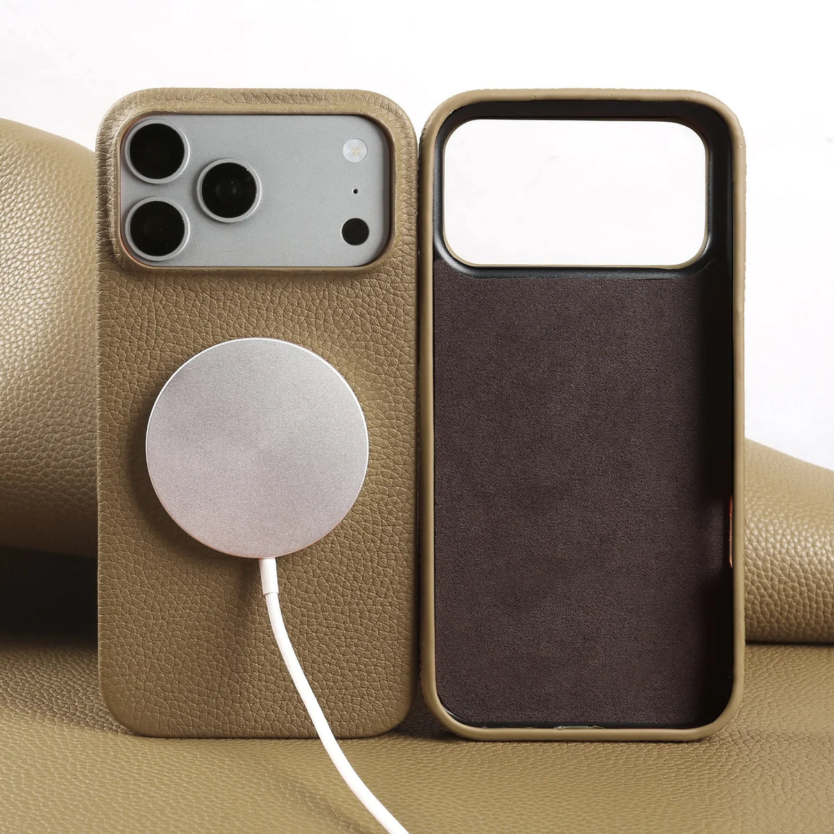 Litchi Genuine Leather Case for iPhone 17 Pro Max 16 15 14 13 12 11 For Magsafe Luxury Genuine Leather Handmade Phone Cover