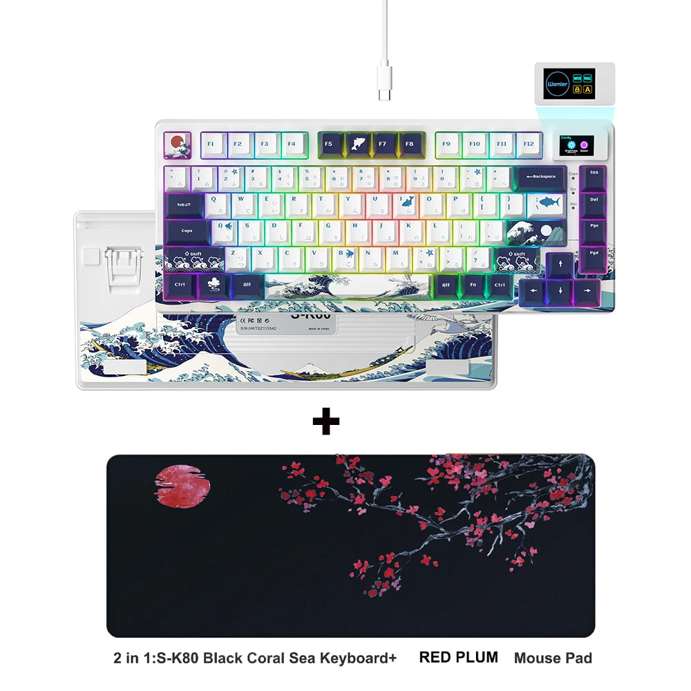 Womier SK80 Gasket Mounted Mechanical Keyboard 81 Key Gamer Keyboard 75% Hot Swap RGB Gaming Keyboard with Smart Display for PC