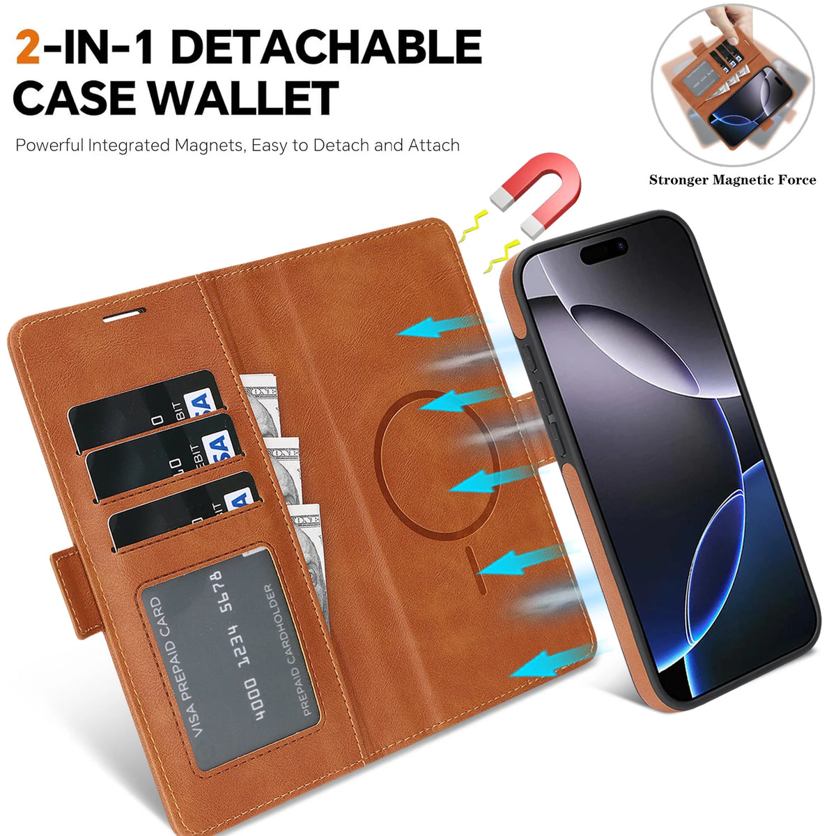 2 In 1 Leather Case For Google Pixel 9 9a 9Pro 10 Pro 10Pro XL Cash Card Slots Wireless Charging Magnetic Wallet Phone Cover