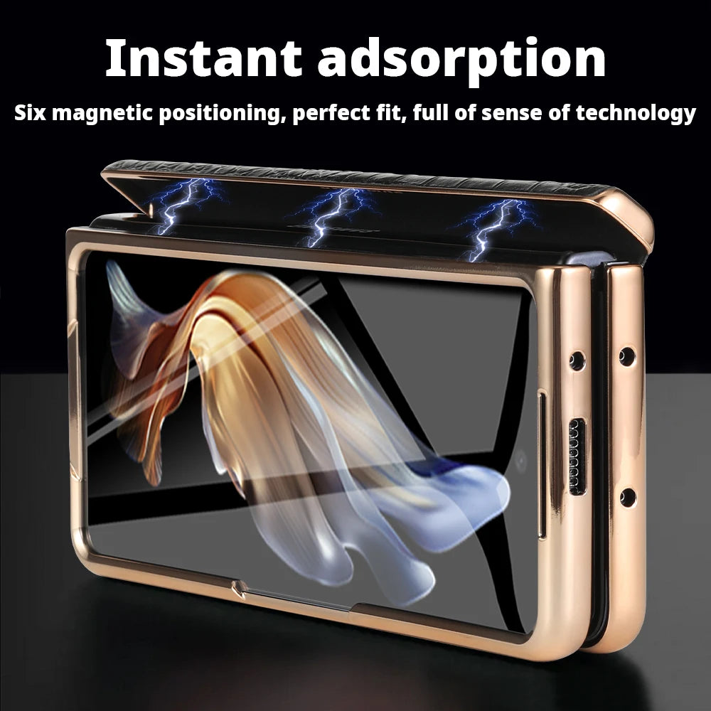 For Samsung Z Fold 7 6 5 4 3 8 Fold8 ULtra Genuine Leather Magnetic Hinge Full Phone Case Holder Kickstand Shockproof Cover