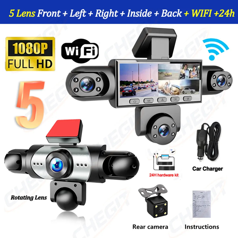 New 5Channel 360 Degree Car Dvr 1080P Video Recorder WiFi APP Dashcam 24h Parking Monitor Rear View Camera Car Recorder