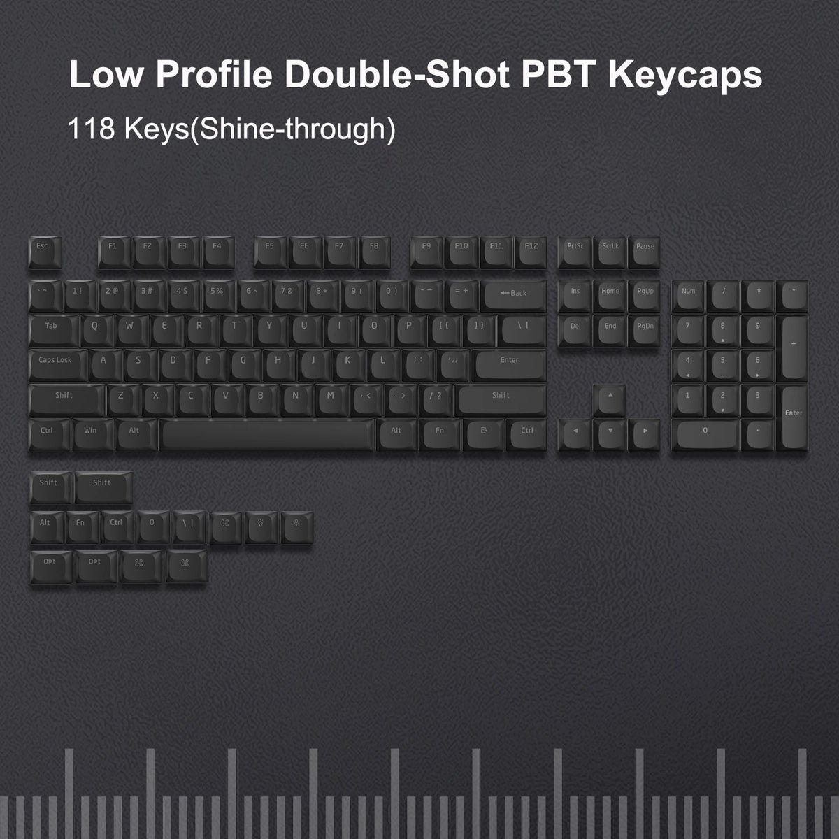 143 Key Low Profile PBT Keycaps Backlit Shine Through RGB Key cap for 60% 61/87/104 Cherry Gateron MX Gamer Mechanical Keyboard
