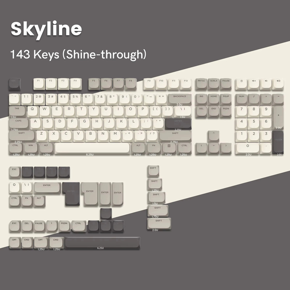 143 Key Low Profile PBT Keycaps Backlit Shine Through RGB Key cap for 60% 61/87/104 Cherry Gateron MX Gamer Mechanical Keyboard