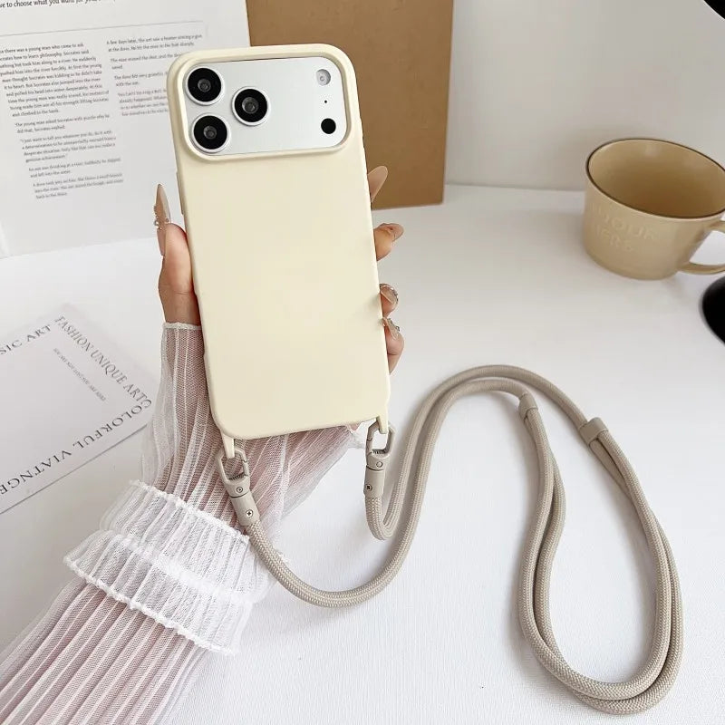 Lanyard Case For iPhone 17 Pro Max 14 12 11 13 15 16 Plus 17 Air Candy Shockproof Crossbody Neck Cord Strap Soft Official Cover