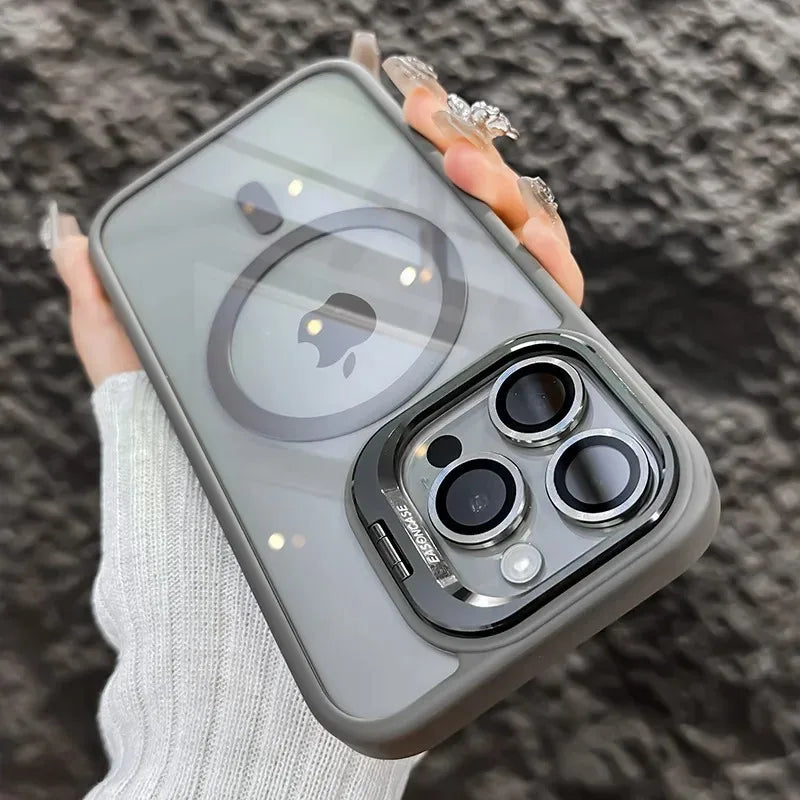 Luxury Magnetic Shockproof Phone Case For iPhone 16 15 14 13 12 11 17 Pro Max For Magsafe Funda Stand Glass Lens Protector Cover