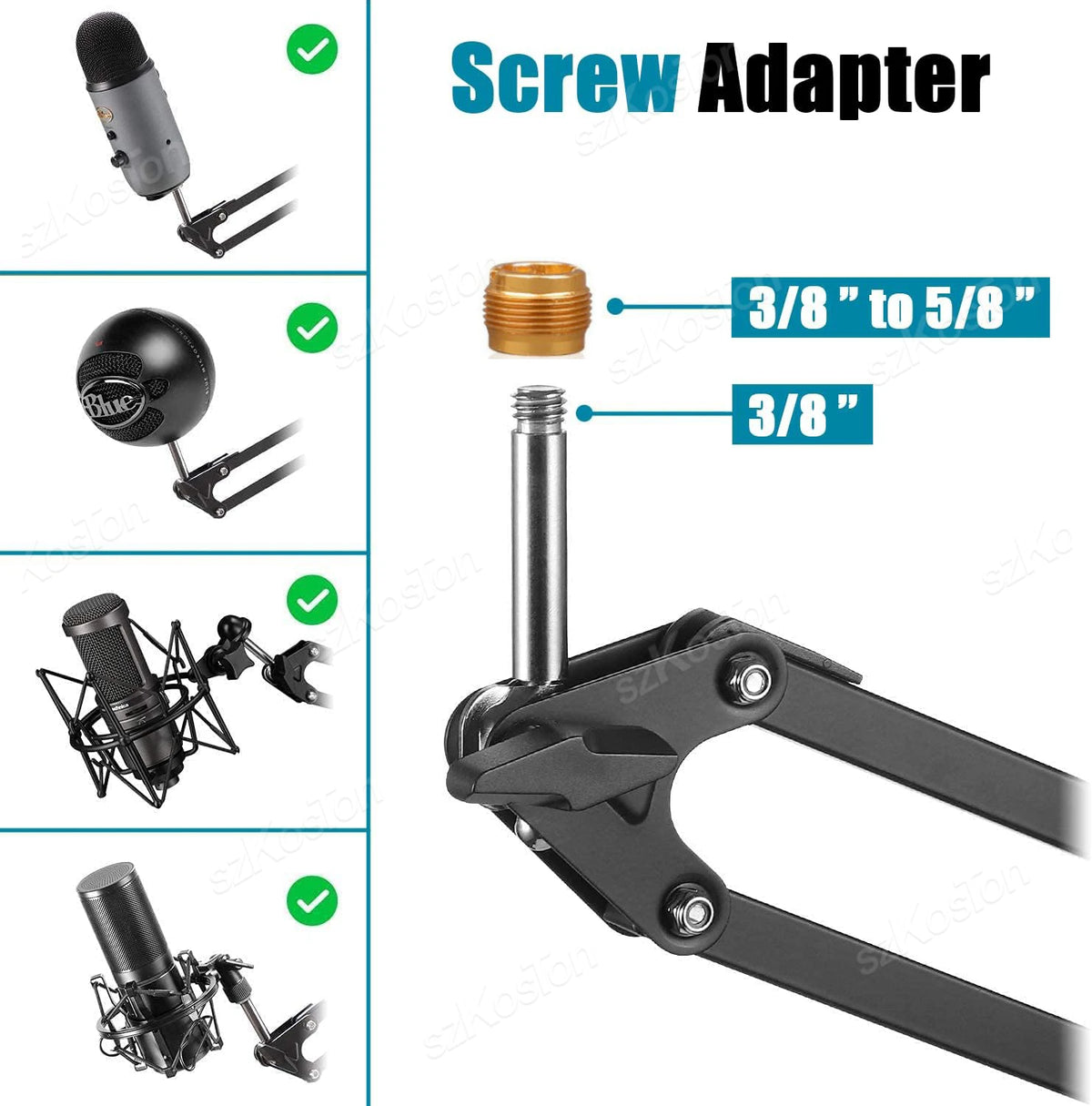 Microphone Stand Kit for Blue Yeti Adjustable Suspension Scissor Boom Arm for SM7B HyperX QuadCast AM8 A8 A6V K658 K688 K669 Mic
