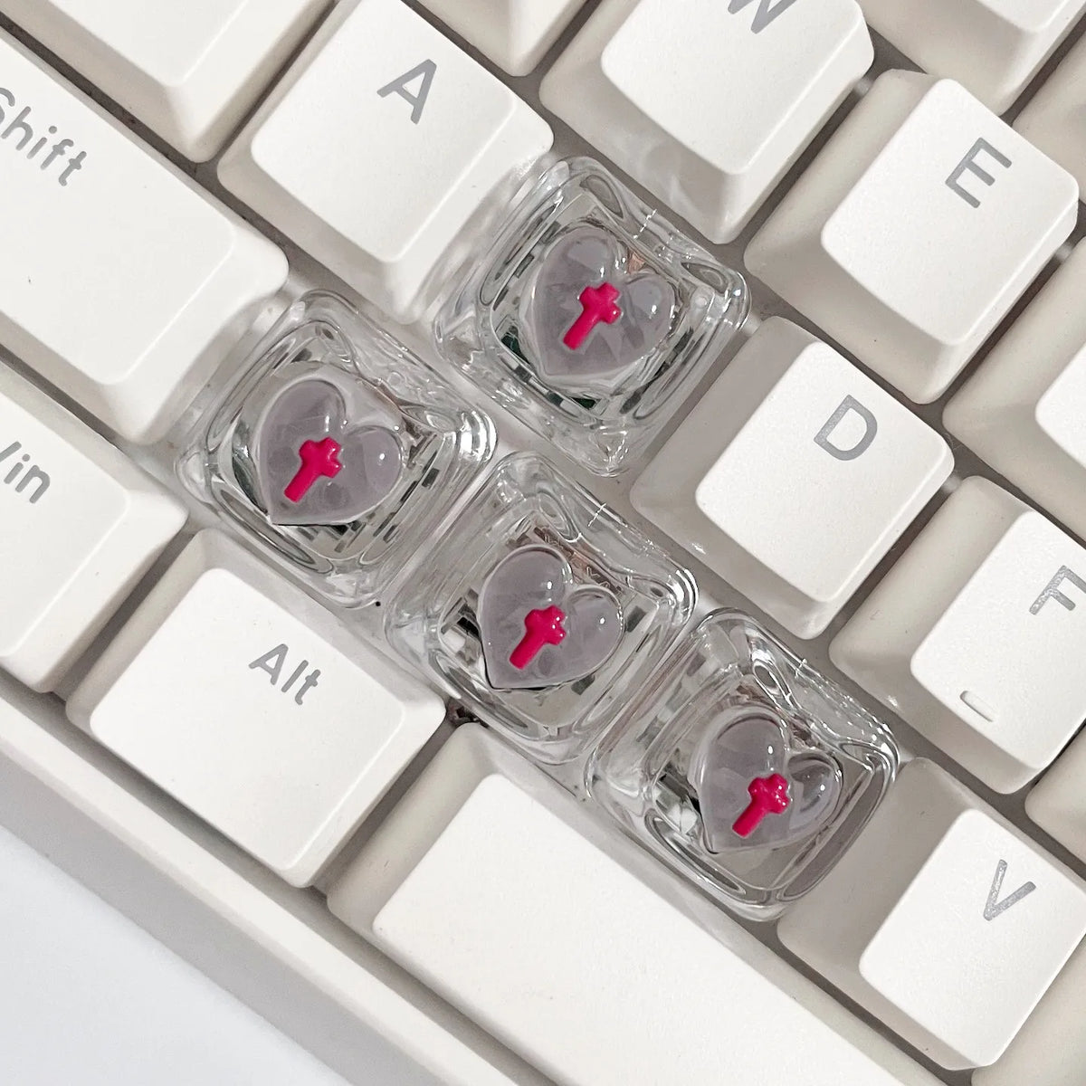 4pcs Transparent Cat Pink Keycaps Cute Custom RGB Backlit Heart-Shaped Keycaps for Girls—DIY Gaming Keyboard Keycaps