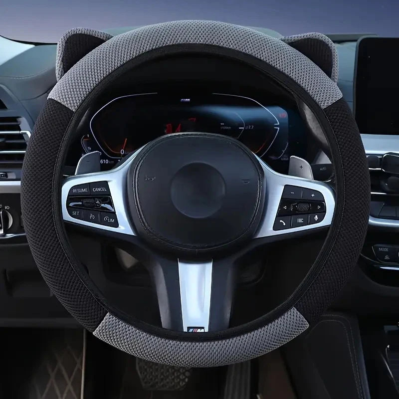 Cartoon Cat Ears Car Steering Wheel Cover Anti-slip Suitable For A Variety Of Models Sweat-absorbent Breathable Wear-resistant