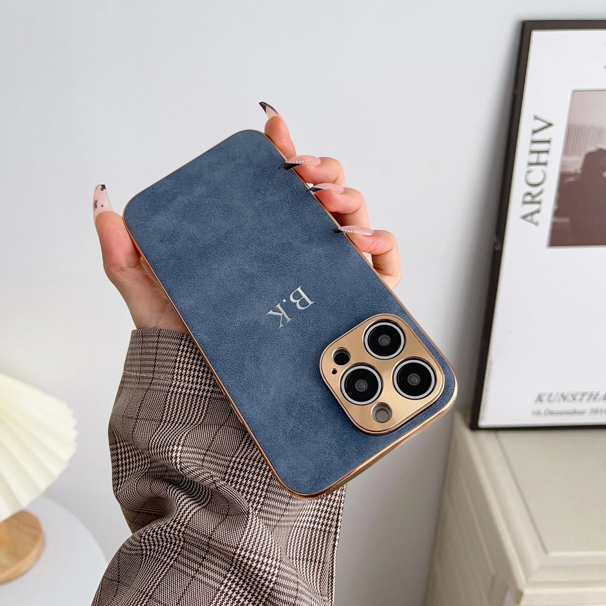 Leather Personalised Customized Name Case For Iphone 11 12 13 14 15 16 17 Pro Max 17 Air Plating Frame Lambskin Initials Cover