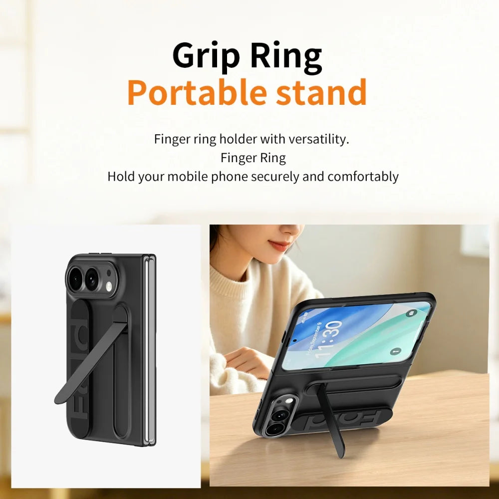 For iPhone Duo Cases Luxury Wrist Strap Bracket Stand Holder Case for iPhone Duo 18 Fold Solid Color Built-in Front Film Cover